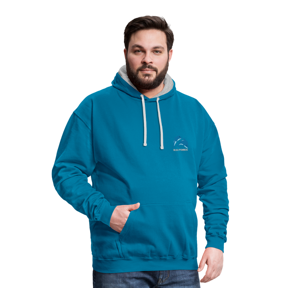 BLUU POMBOO Kontrast-Hoodie - Pfauenblau/Grau meliert