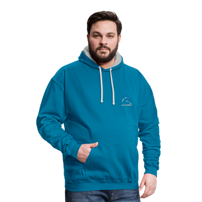 BLUU POMBOO Kontrast-Hoodie - Pfauenblau/Grau meliert