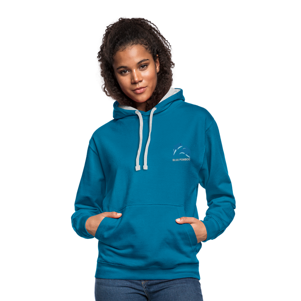 BLUU POMBOO Kontrast-Hoodie - Pfauenblau/Grau meliert