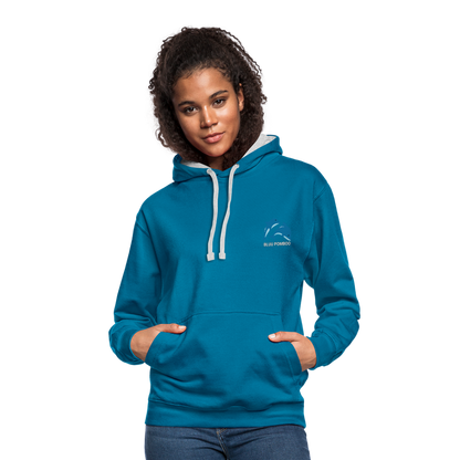 BLUU POMBOO Kontrast-Hoodie - Pfauenblau/Grau meliert