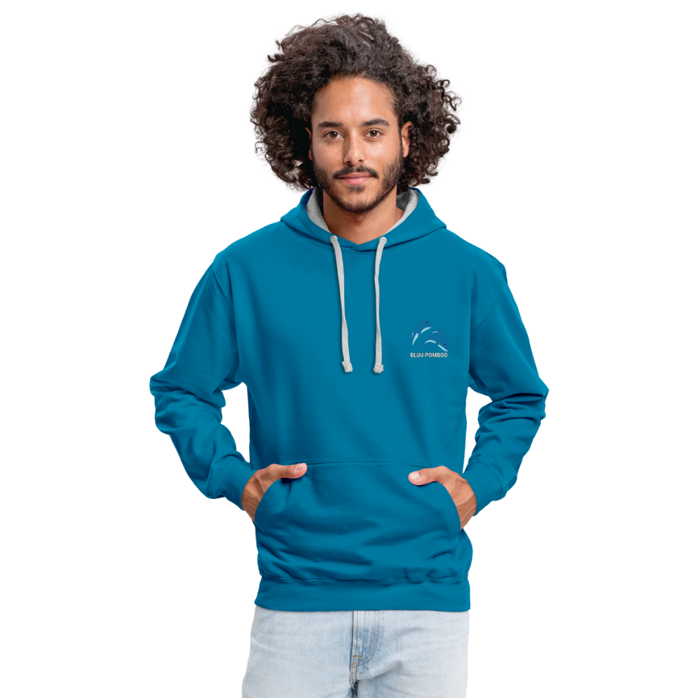 BLUU POMBOO Kontrast-Hoodie - Pfauenblau/Grau meliert