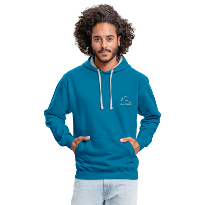 BLUU POMBOO Kontrast-Hoodie - Pfauenblau/Grau meliert