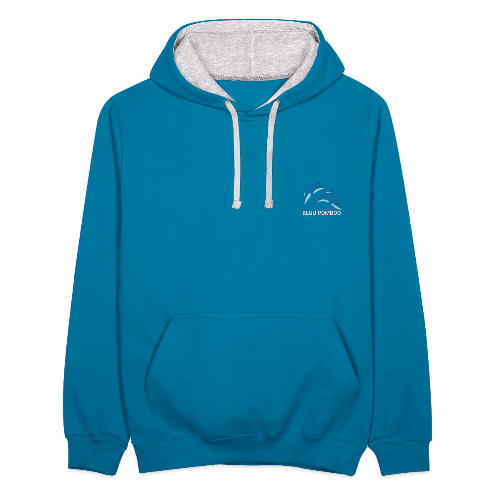 BLUU POMBOO Kontrast-Hoodie - Pfauenblau/Grau meliert