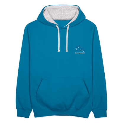 BLUU POMBOO Kontrast-Hoodie - Pfauenblau/Grau meliert