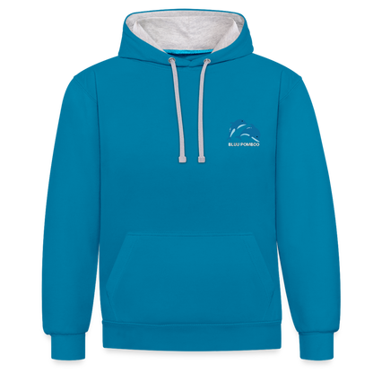 BLUU POMBOO Kontrast-Hoodie - Pfauenblau/Grau meliert