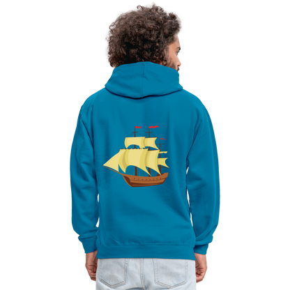 BLUU POMBOO Kontrast-Hoodie - Pfauenblau/Grau meliert