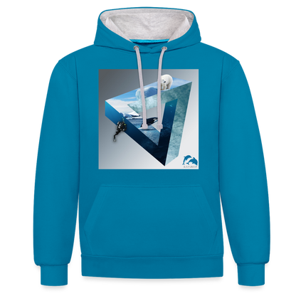 Kontrast-Hoodie - Pfauenblau/Grau meliert