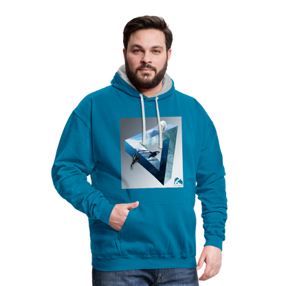 Kontrast-Hoodie - Pfauenblau/Grau meliert