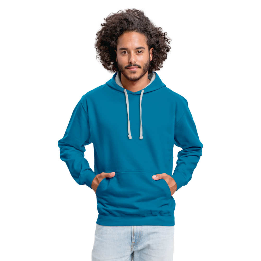 Kontrast-Hoodie - Pfauenblau/Grau meliert